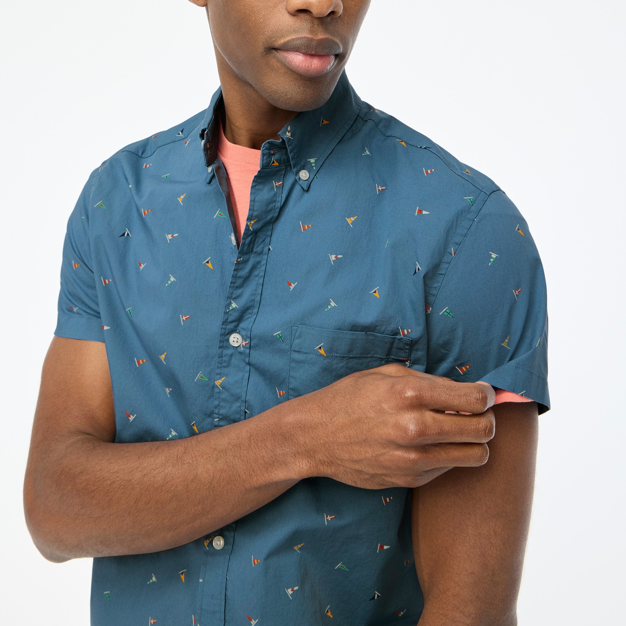 mens Short-sleeve printed flex casual shirt