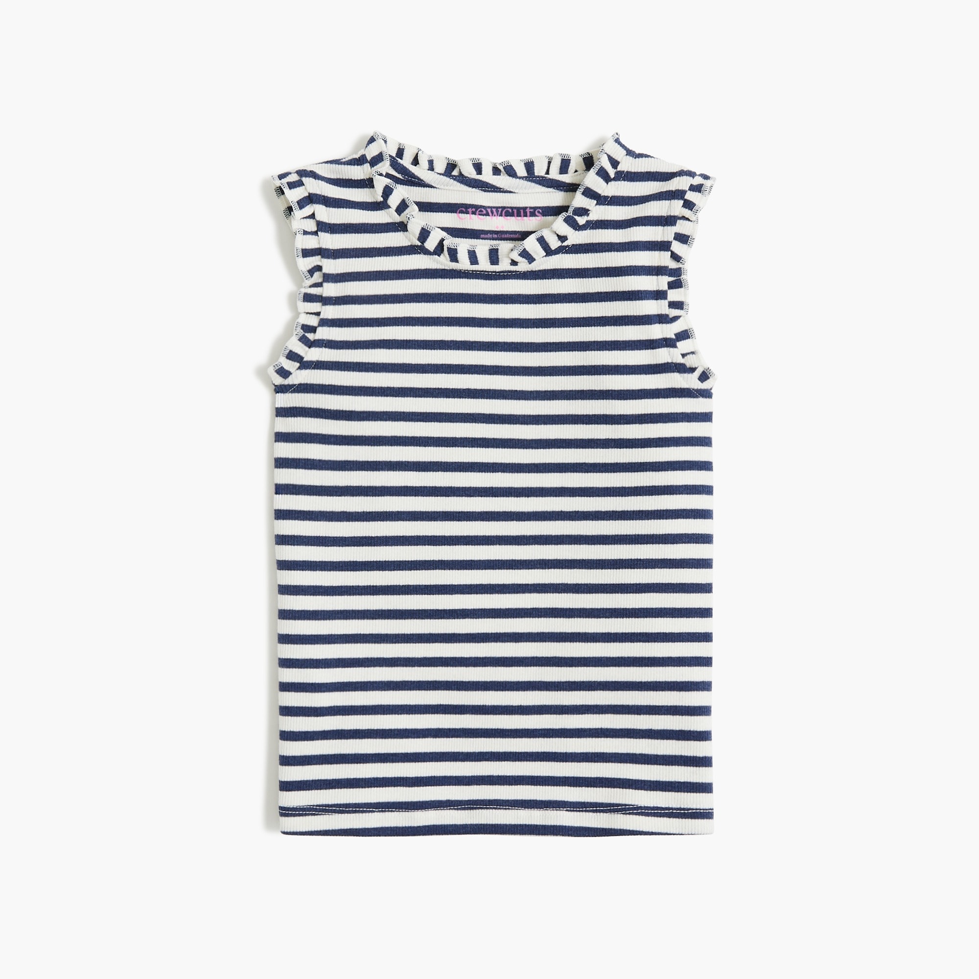 girls Girls' striped ribbed ruffle-trim tank top