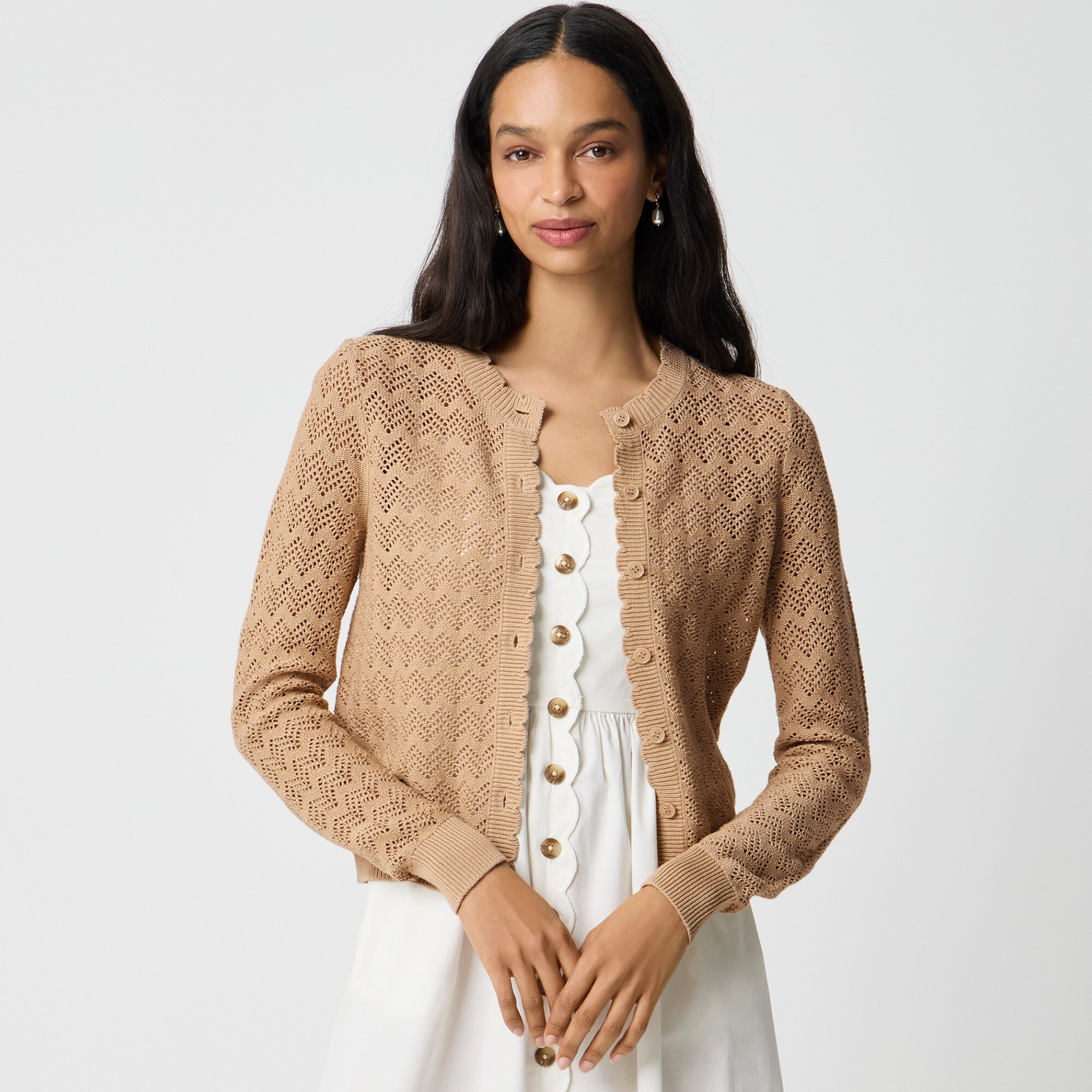  Scalloped pointelle cardigan sweater