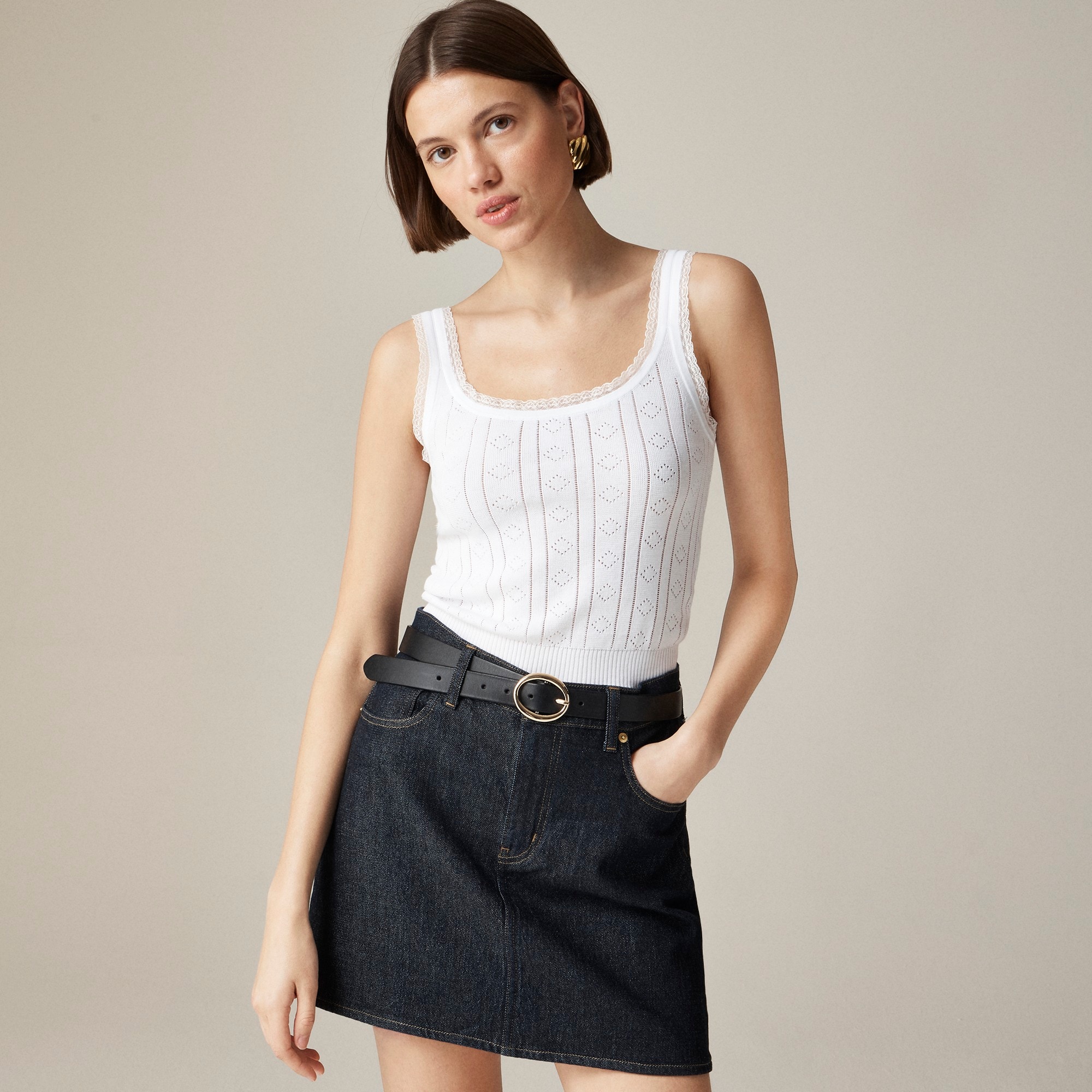 womens Pointelle sweater-tank in premium ultrafine cotton