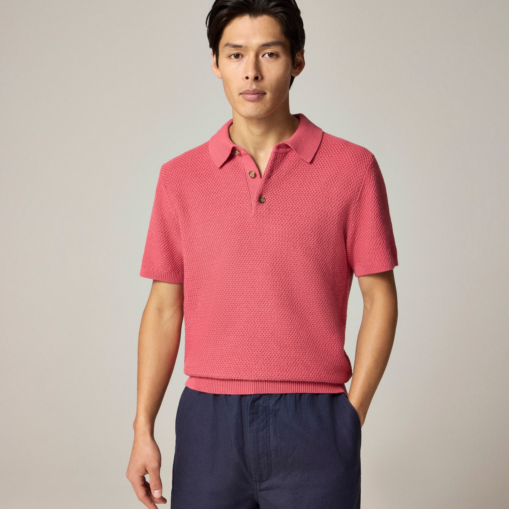 mens Short-sleeve cotton seed-stitch sweater-polo