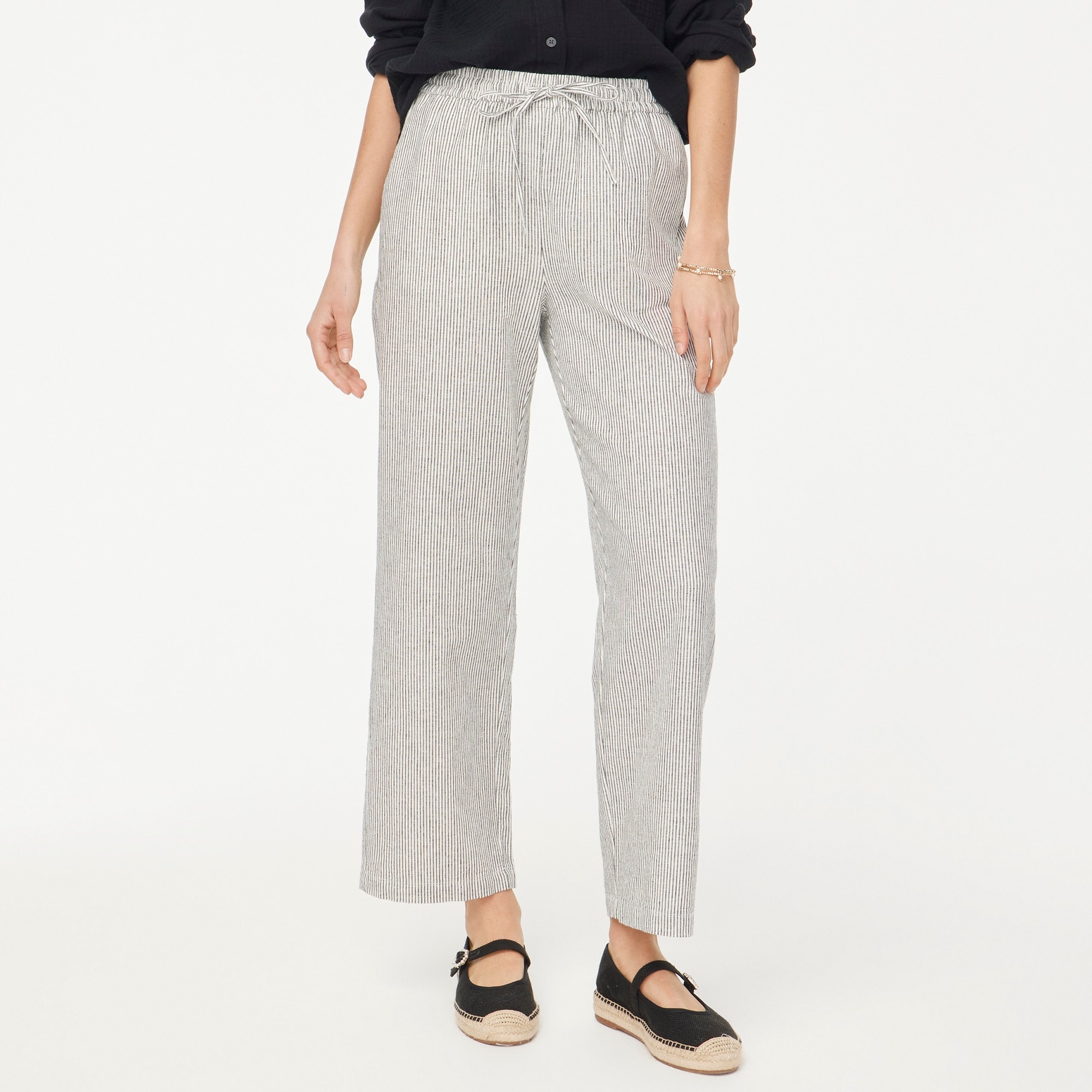 womens Linen-blend slim wide-leg drawstring pant