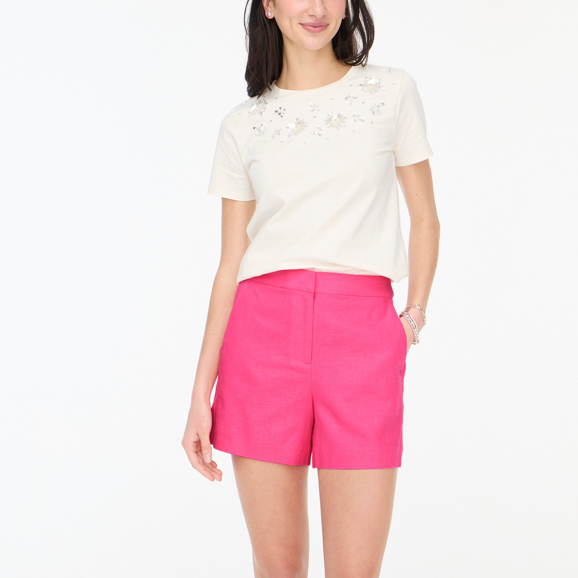womens Linen-blend elastic-back short