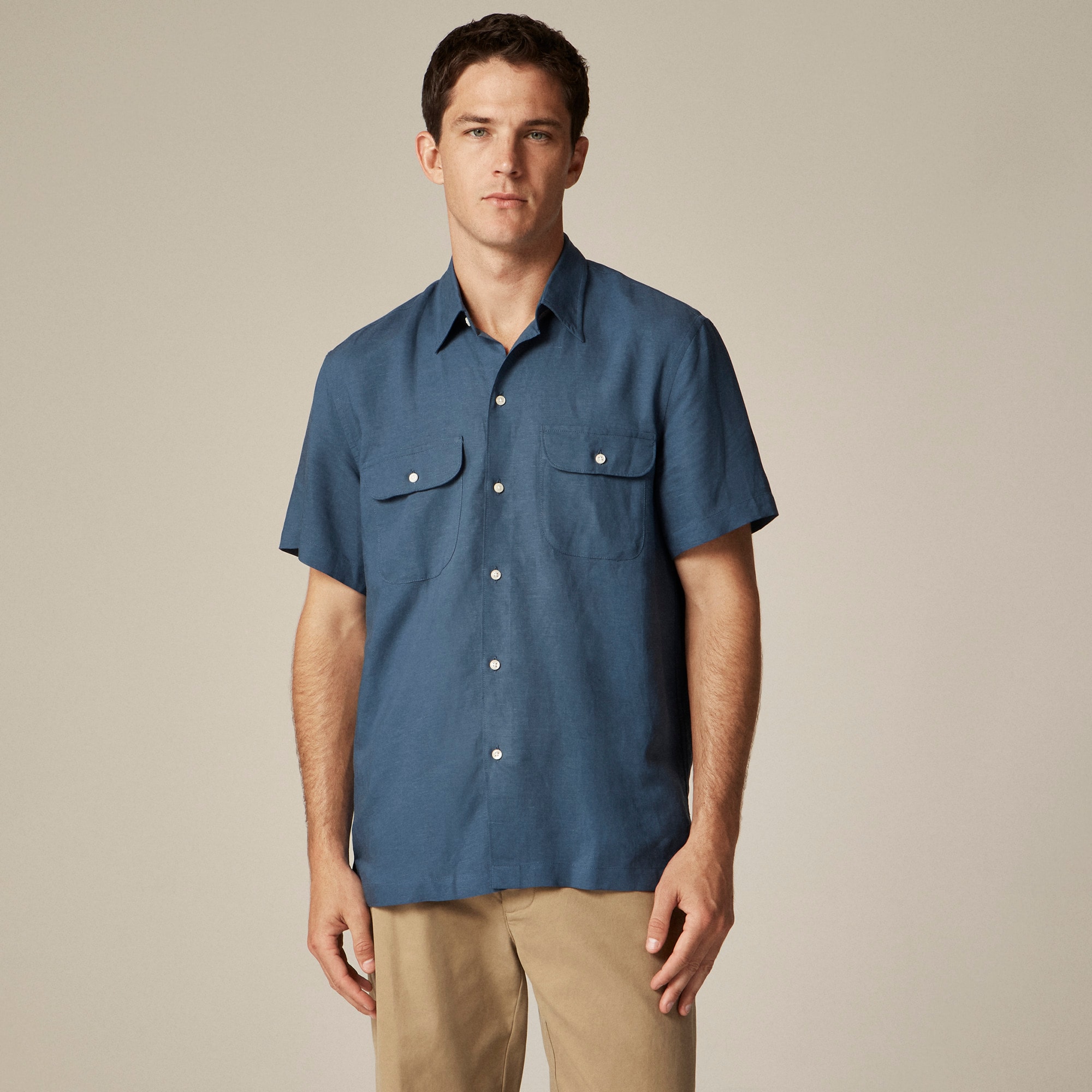 mens Short-sleeve viscose-linen blend shirt
