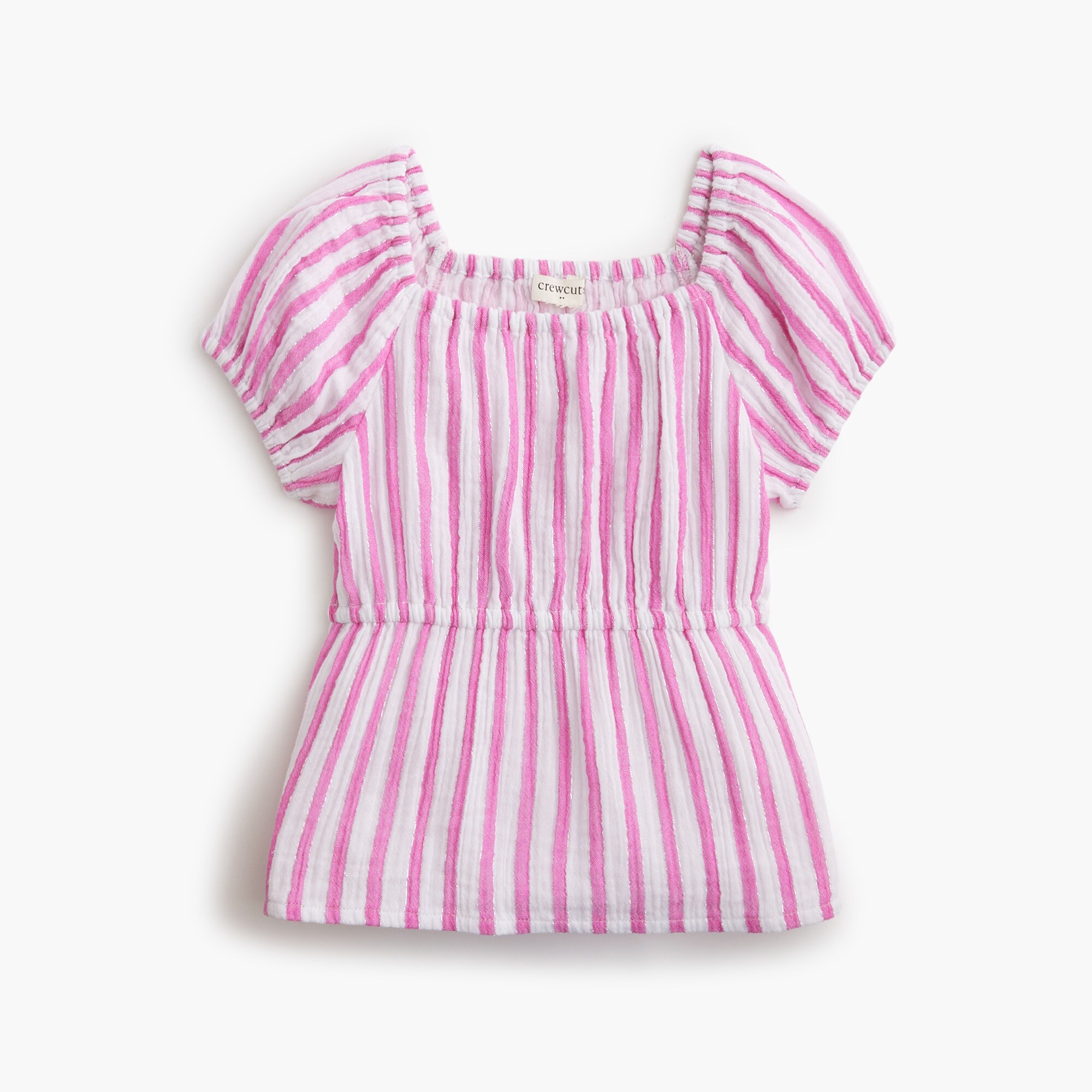 girls Girls' gauze puff-sleeve peplum top