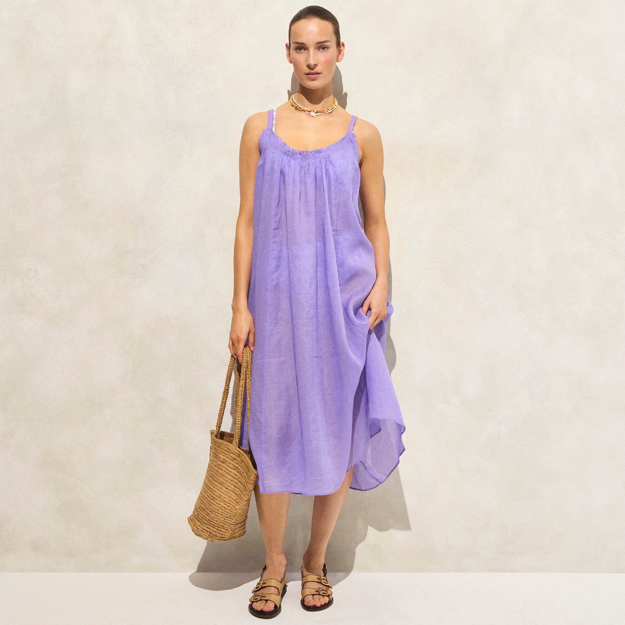 womens Trapeze midi dress in ramie