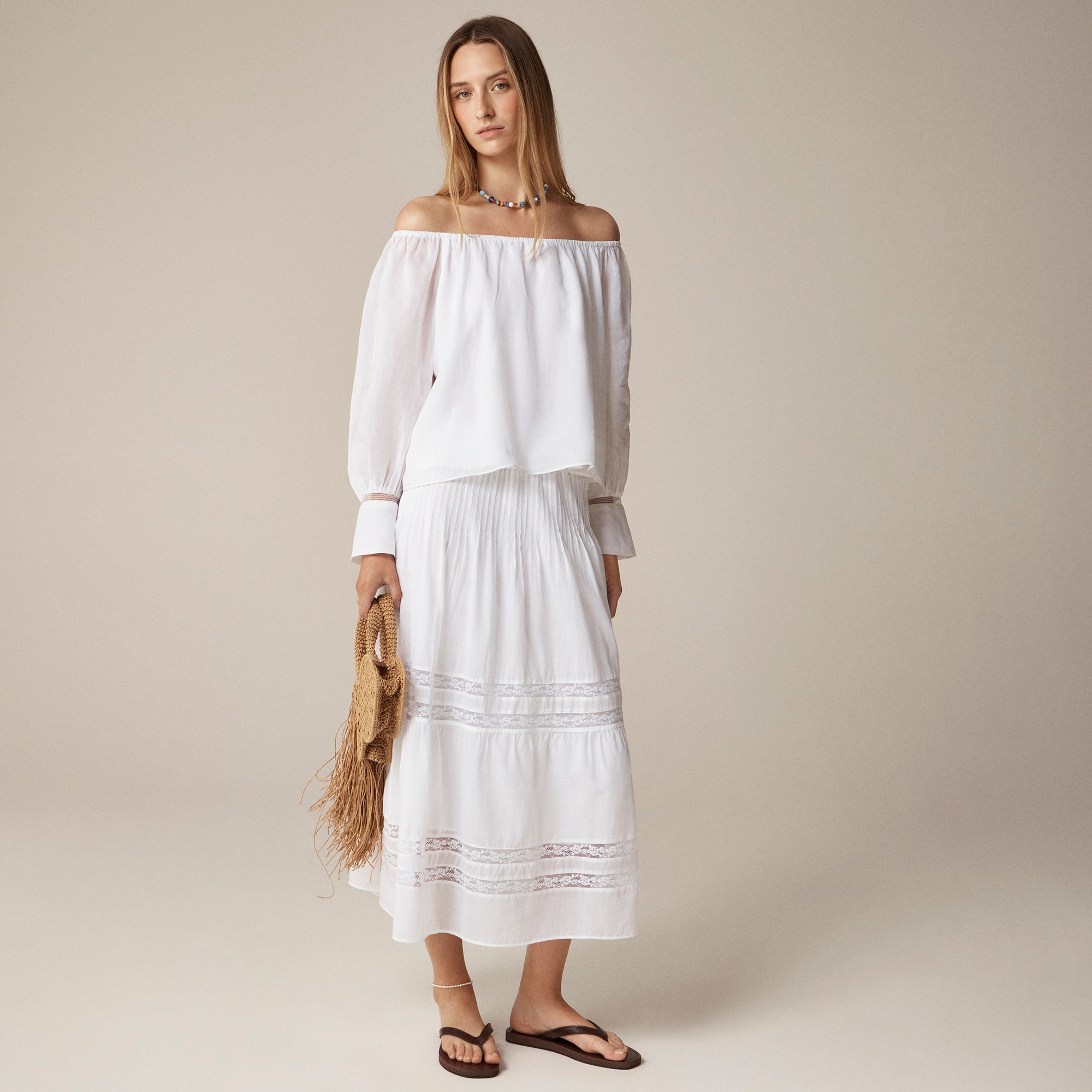 womens Lace-trim gathered top