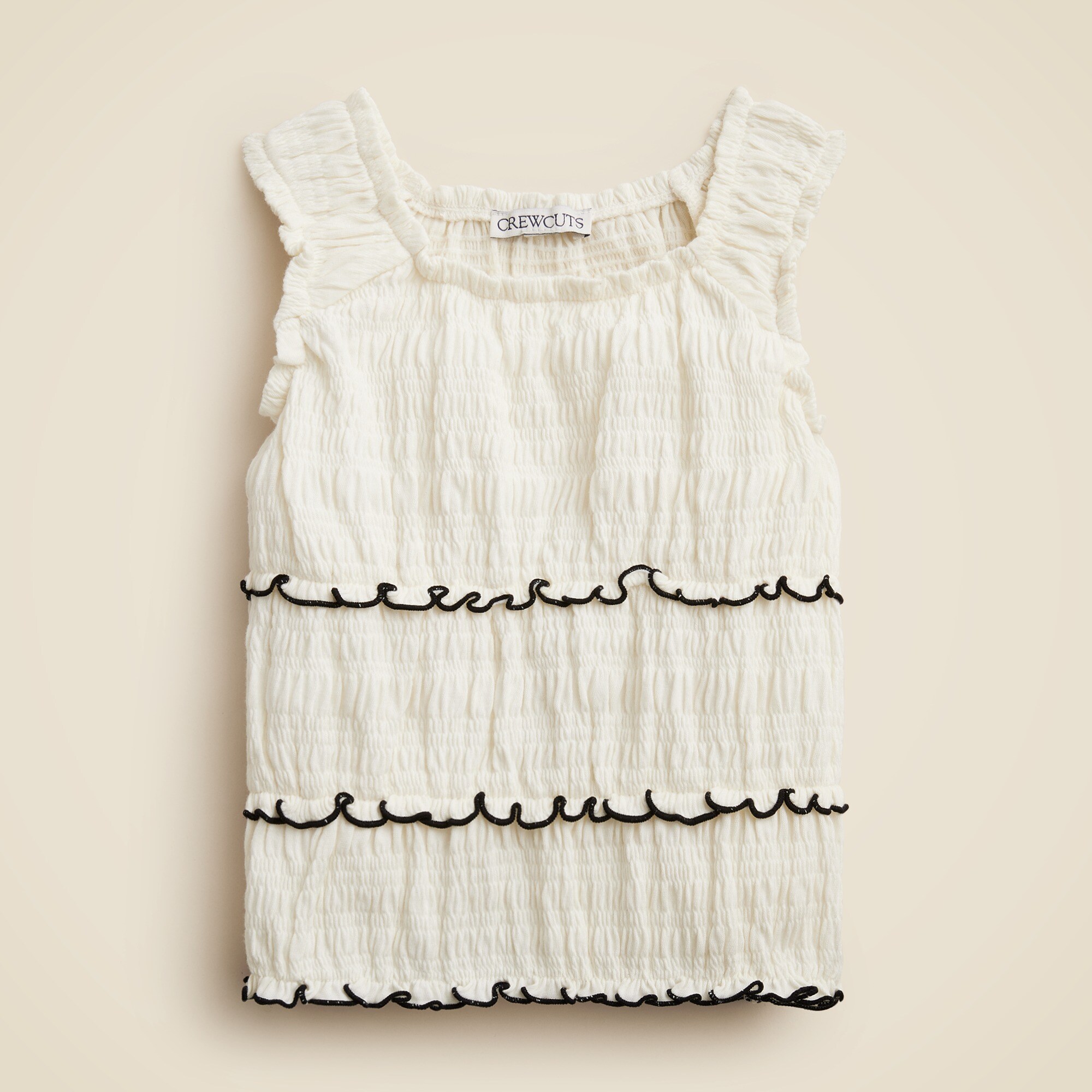 girls Girls' smocked lettuce-edge tank top in crinkled jersey