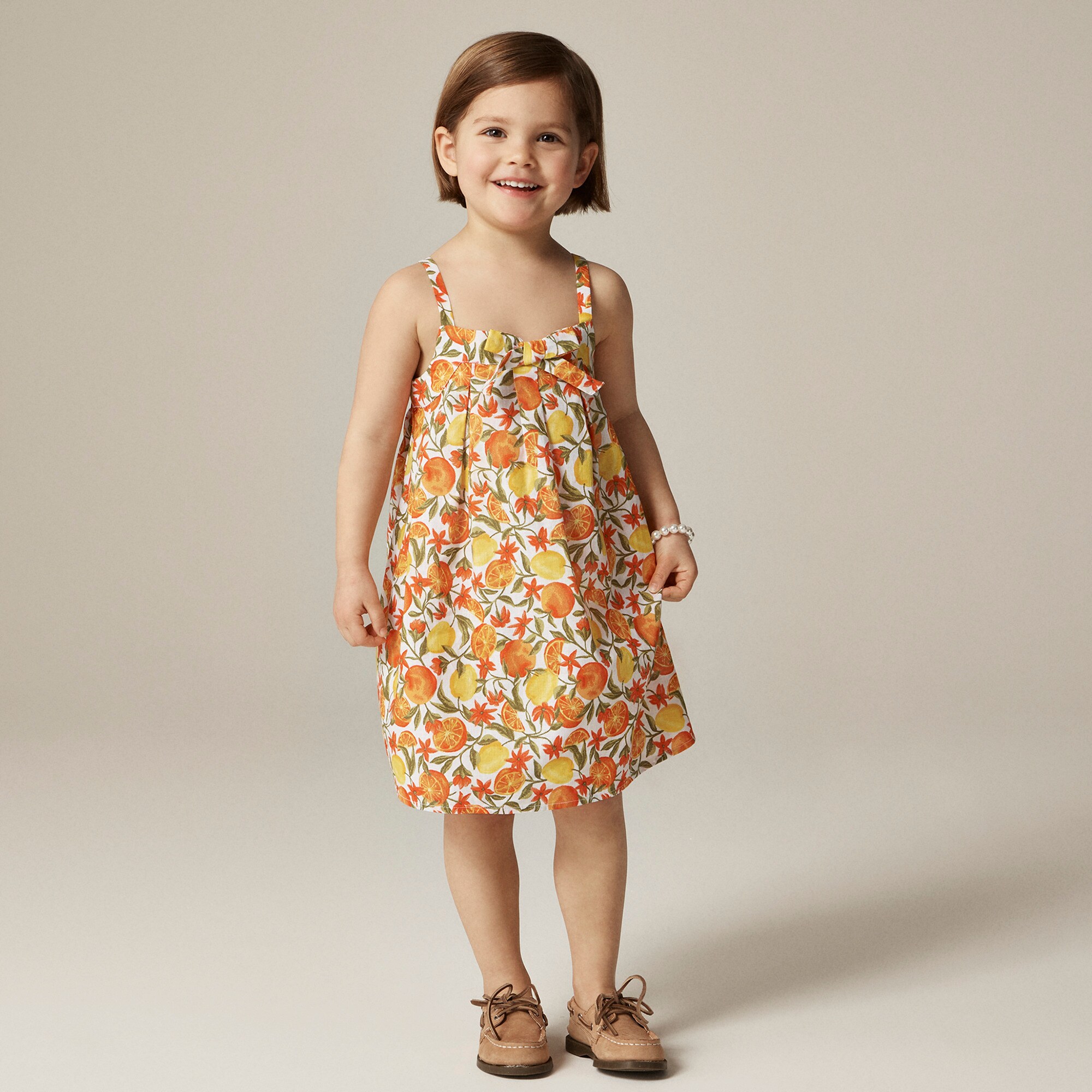 girls Girls' bow tie dress in linen citrus print