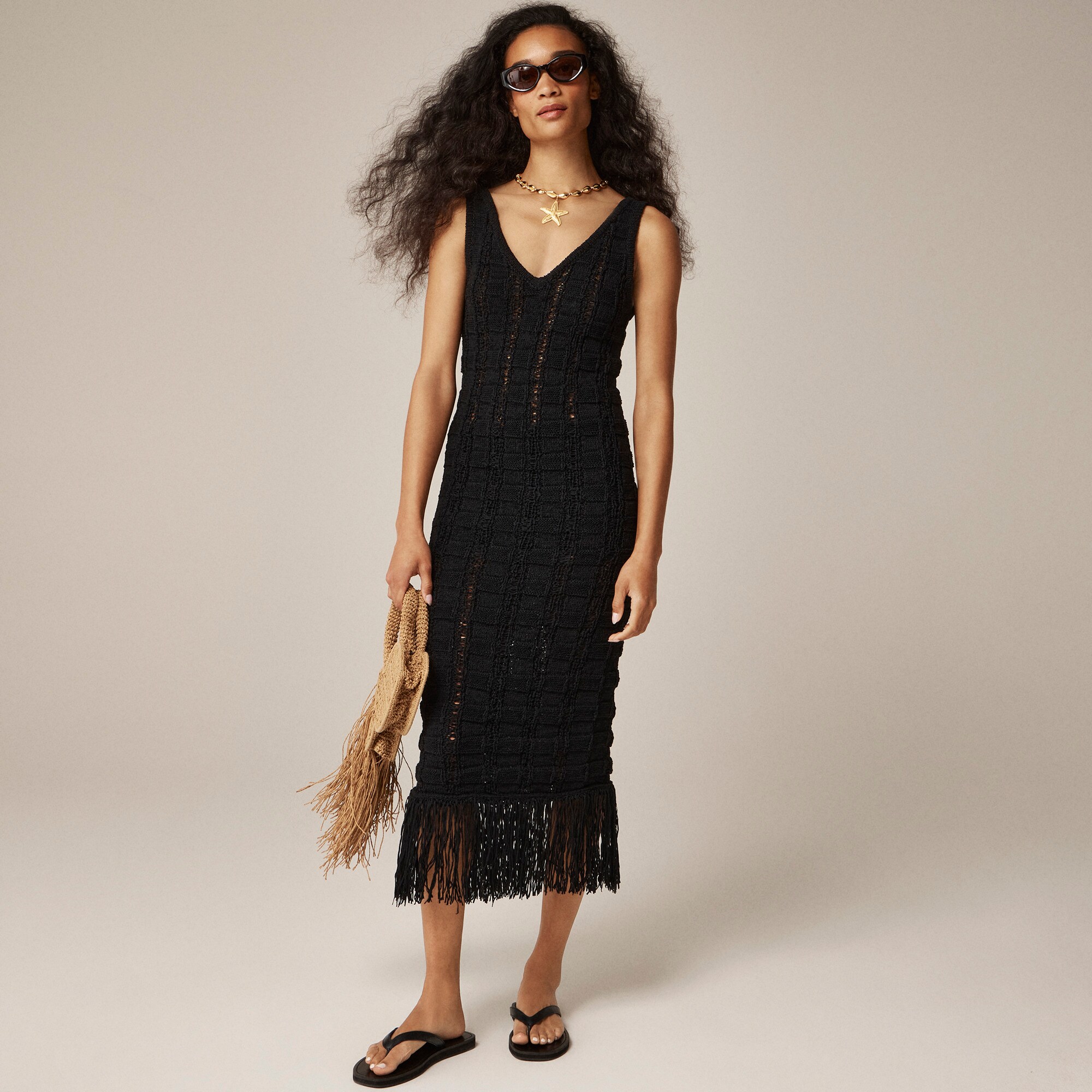 womens Fringe-trim sweater-dress