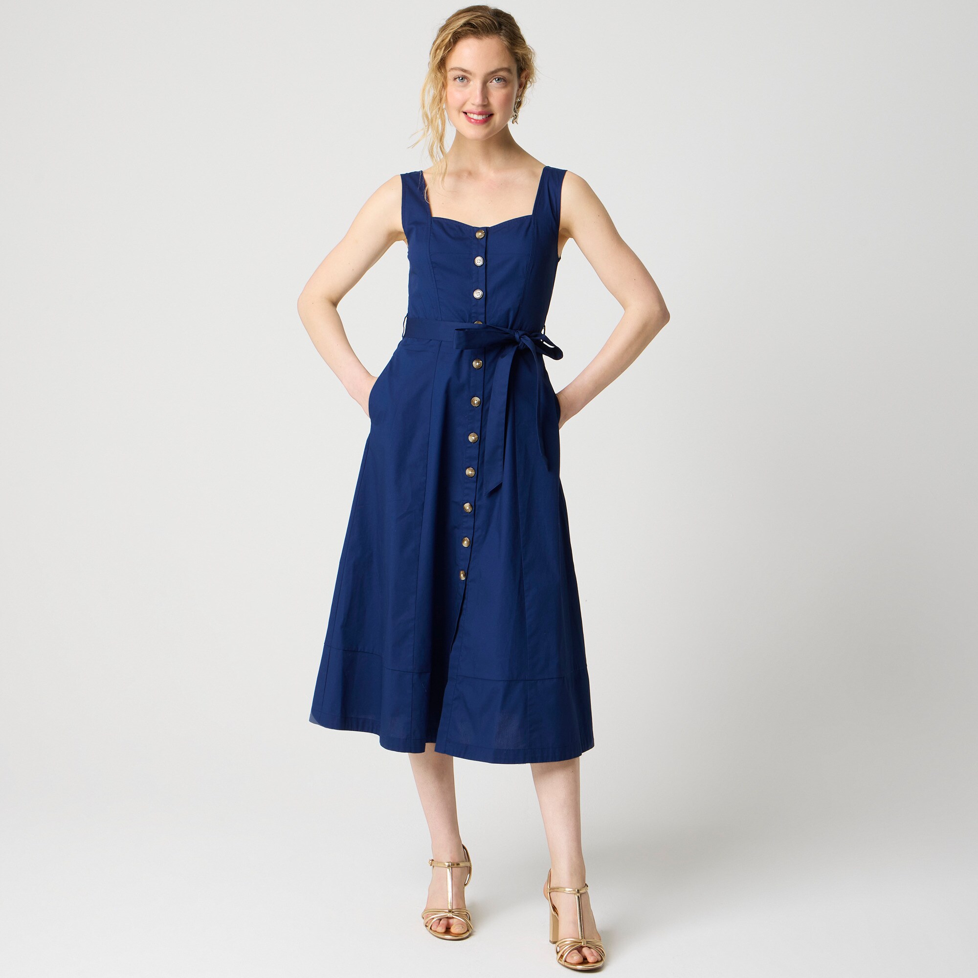  Button-front belted midi dress