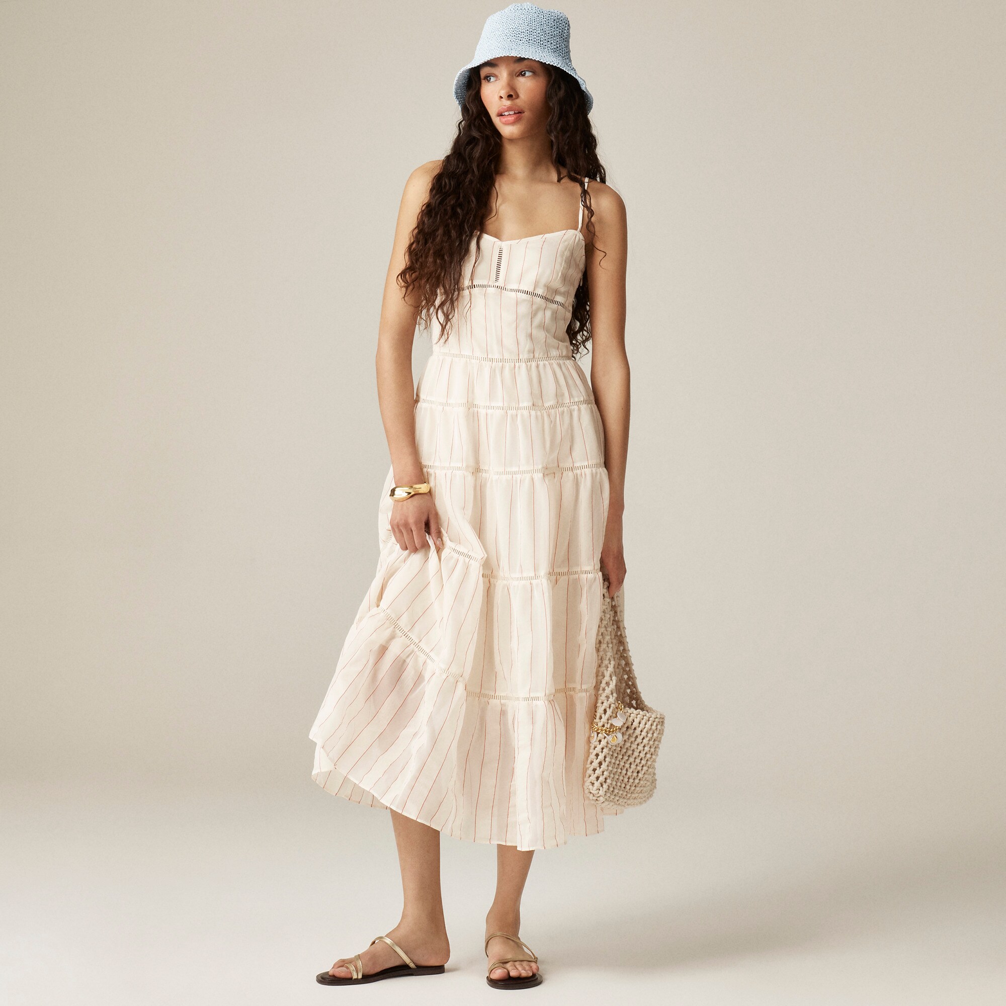 womens Tiered slip dress in dobby satin