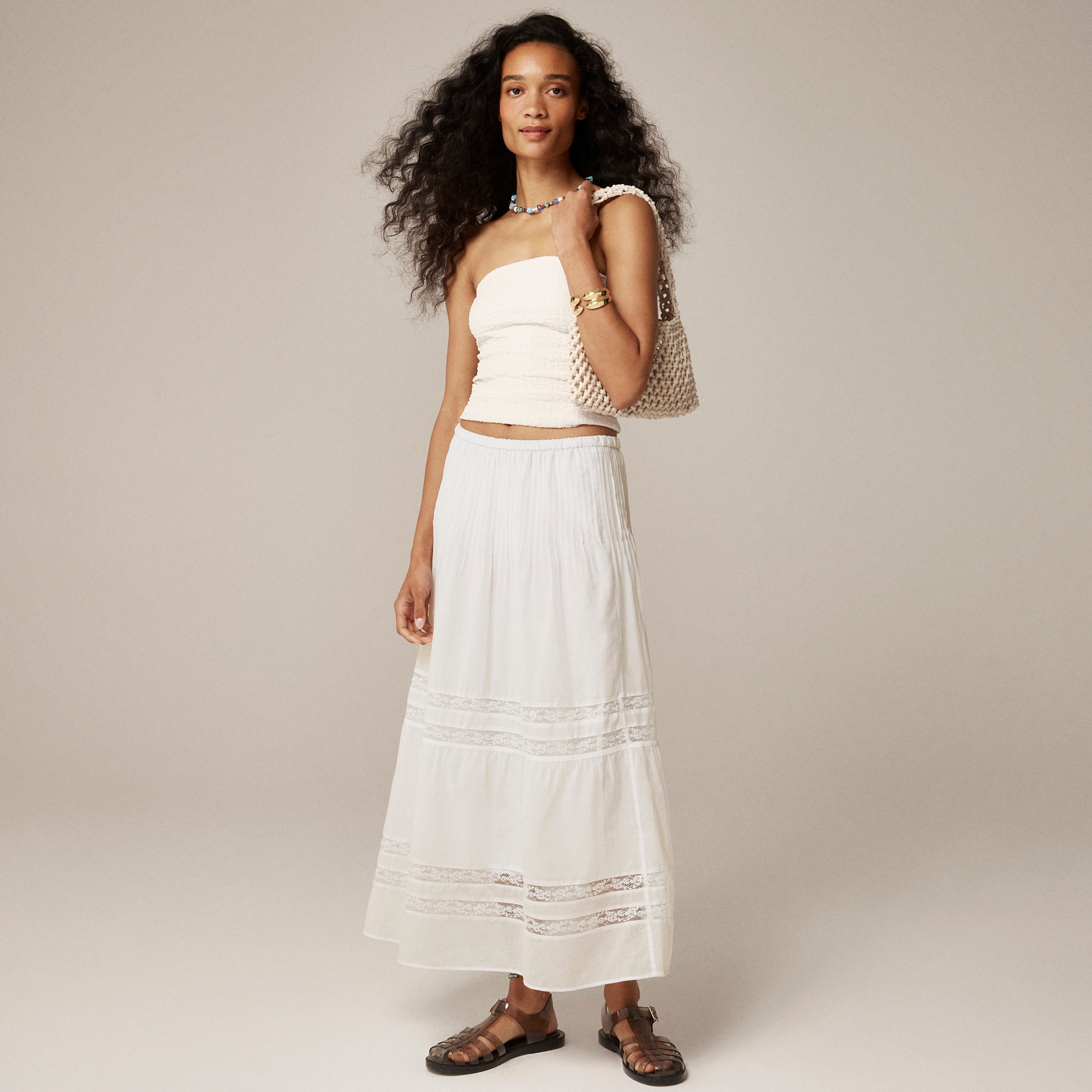 womens Lace-trim pintuck skirt