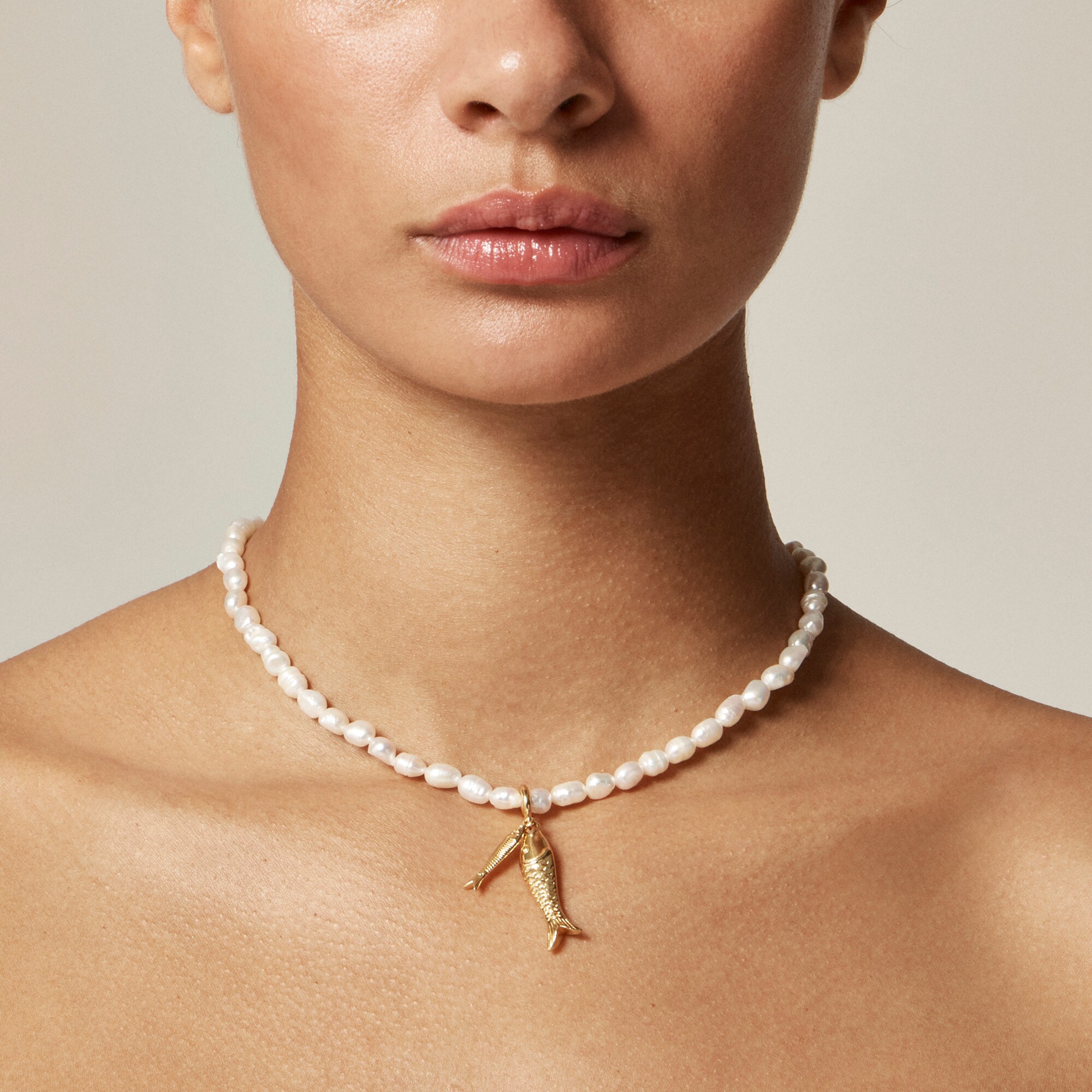  Nautical pearl fish charm necklace